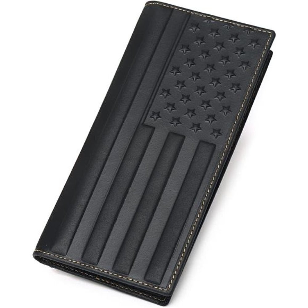 RFID Blocking Leather Wallet Men US Flag Long